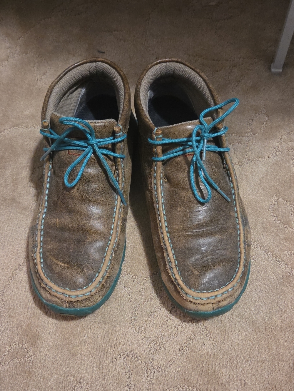 Twisted X Brown Leather Moccasins with Teal Accents